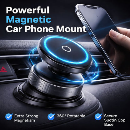 360° Magnetic Car Phone Mount with Strong Suction Base